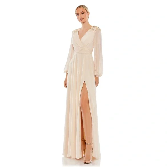 NWT MAC DUGGAL EMBELLISHED SHOULDER BLOUSON SLEEVE EVENING GOWN 55694 - Picture 1 of 5